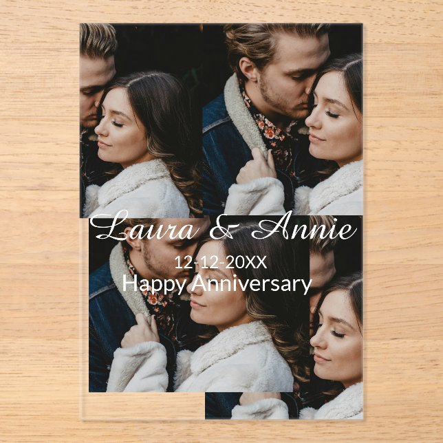 Invitaciones Acrílicas Happy anniversary photo collage name date simple w (Anverso)