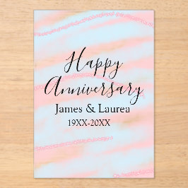 Invitaciones Acrílicas Happy anniversary wedding name date year pastel