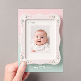 Invitaciones Acrílicas Happy Baby Floral Pink Green Frame