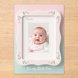Invitaciones Acrílicas Happy Baby Floral Pink Green Frame
