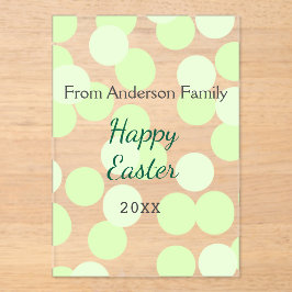 Invitaciones Acrílicas Happy Easter gray green polka dots family name