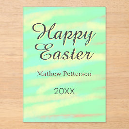 Invitaciones Acrílicas Happy Easter green yellow pastel gray name year 