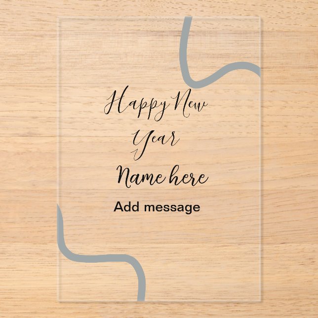 Invitaciones Acrílicas Happy new year name message gray simple holiday  (Anverso)