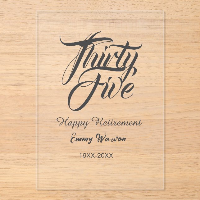 Invitaciones Acrílicas Happy retirement bold letter name year elegant sim (Anverso)