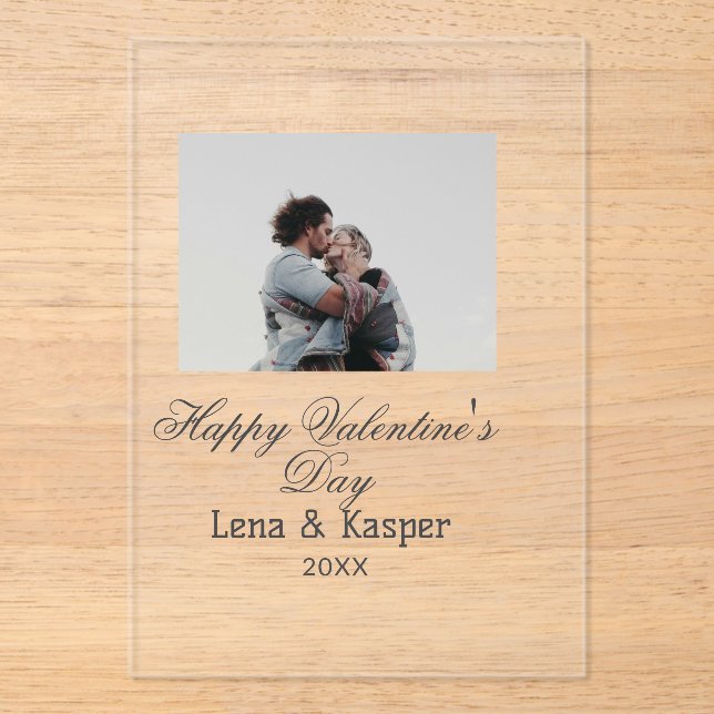 Invitaciones Acrílicas Happy Valentine's day couple photo modern simple t (Anverso)