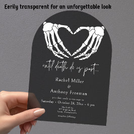 Invitaciones Acrílicas Hasta que la Muerte Esqueleto Manos en Arco Boda N