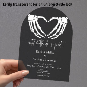 Invitaciones Acrílicas Hasta que la Muerte Esqueleto Manos en Arco Boda N