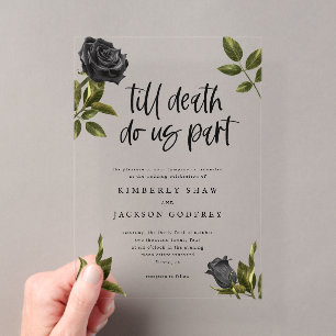 Invitaciones Acrílicas Hasta que la Muerte nos Separe Rosa Negra Boda de