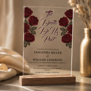 Invitaciones Acrílicas Hasta que la muerte nos separe Rosa Roja Invitació