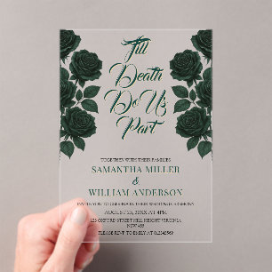 Invitaciones Acrílicas Hasta que la Muerte nos Separe Rosa Verde Boda Gót