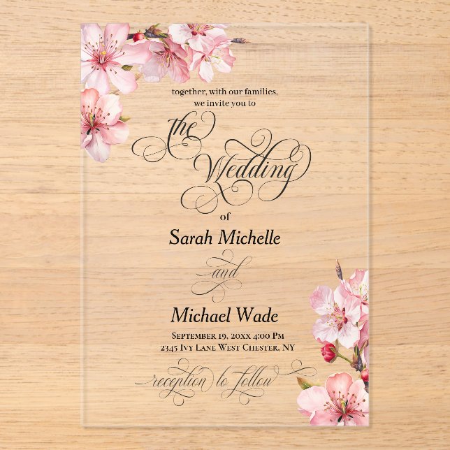 Invitaciones Acrílicas Hawthorn Acrylic Calligraphy Wedding Invitation (Anverso)