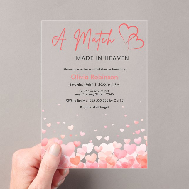 Invitaciones Acrílicas Hearts A Match Made in Heaven Bridal Shower  (Insitu (portátil))