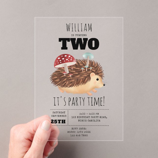 Invitaciones Acrílicas Hedgehog Mushroom Woodland Forest Funny Birthday (Insitu (portátil))