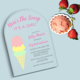 Invitaciones Acrílicas Helado Here's The Scoop Fiesta de Bebé Verano