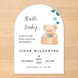 Invitaciones Acrílicas Hello Baby Teddy Bear Baby Shower Invitation