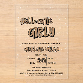 Invitaciones Acrílicas Hello Cutie Girly Cute Brown Gingham Baby Shower