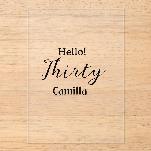 Invitaciones Acrílicas Hello thirty birthday name simple minimal elegant  (Anverso)
