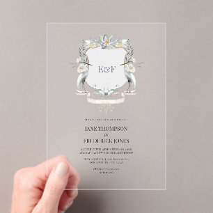Invitaciones Acrílicas Heraldo Monograma Cresta Elegante Boda en el Lago