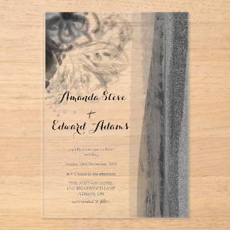 Invitaciones Acrílicas hermosa abstracción floral caprichosa boda