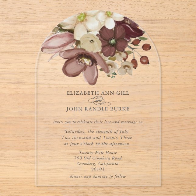 Invitaciones Acrílicas Hermosa boda boho rosa y neutral (Anverso)