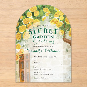 Invitaciones Acrílicas Hermosa ducha de novia encantada con rosas amarill