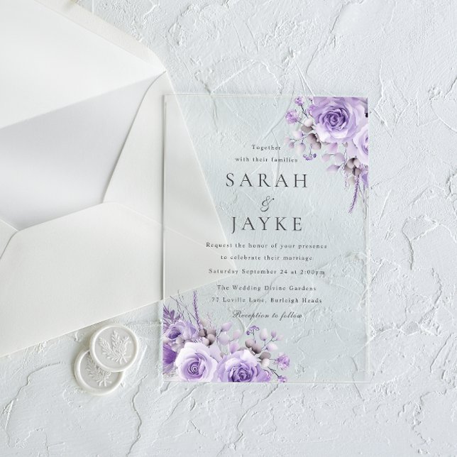 Invitaciones Acrílicas Hermosa Rosa morado elegante matrimonio (Subido por el creador)