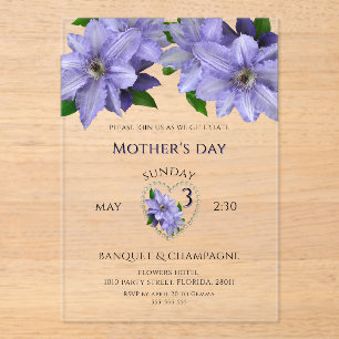 Invitaciones Acrílicas Hermosas Flores Malva, Celebración del Día de la M