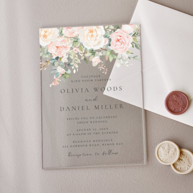 Invitaciones Acrílicas Hermosas Flores Rosadas Bodas de Primavera (Subido por el creador)