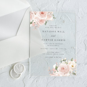 Invitaciones Acrílicas Hermosas Flores Rosadas Elegante Boda