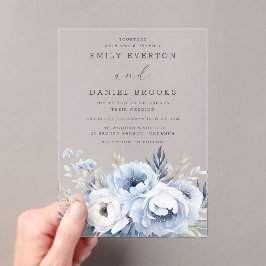 Invitaciones Acrílicas Hermoso Boda Dusty Blue Floral