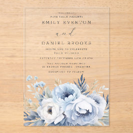 Invitaciones Acrílicas Hermoso Boda Dusty Blue Floral