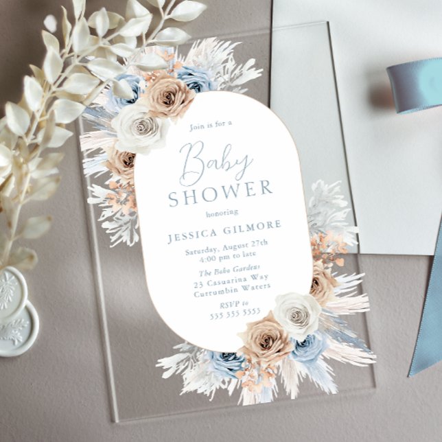 Invitaciones Acrílicas Hermoso Boho Blue Floral Baby Shower (Subido por el creador)