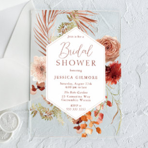 Invitaciones Acrílicas Hermoso Boho Botánico Floral Desayuno Nupcial