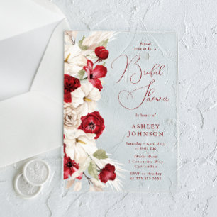 Invitaciones Acrílicas Hermoso guión de lluvia de novia floral roja y bla