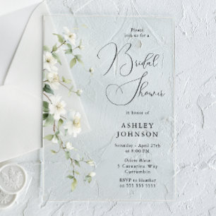 Invitaciones Acrílicas Hermoso Jardín Botánico Floral Blanco para Despedi