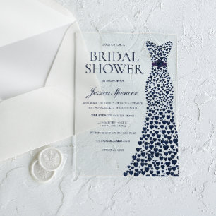 Invitaciones Acrílicas Hermoso vestido azul marino Elegante ducha de novi