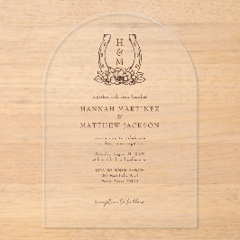 Invitaciones Acrílicas Herradura y Escudo floral Boda de campo occidental