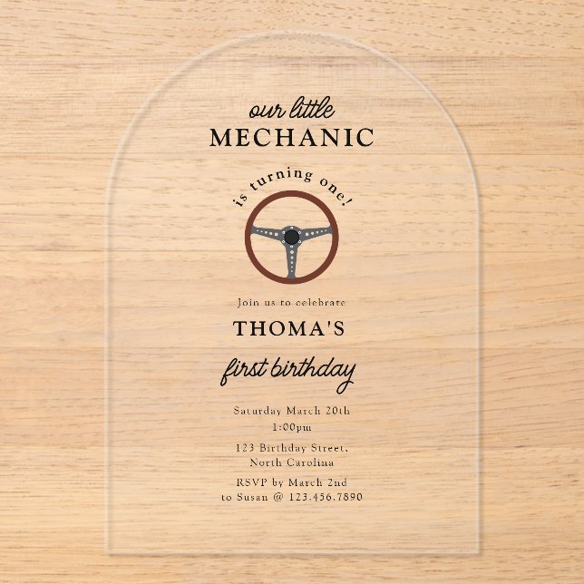 Invitaciones Acrílicas Herramientas mecánicas de automóviles Automotive B (Anverso)