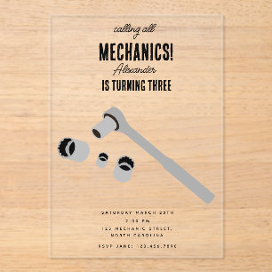 Invitaciones Acrílicas Herramientas mecánicas de automóviles para automóv