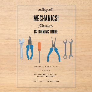 Invitaciones Acrílicas Herramientas mecánicas de automóviles para automóv