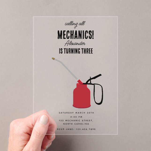 Invitaciones Acrílicas Herramientas mecánicas de automóviles para automóv (Insitu (portátil))