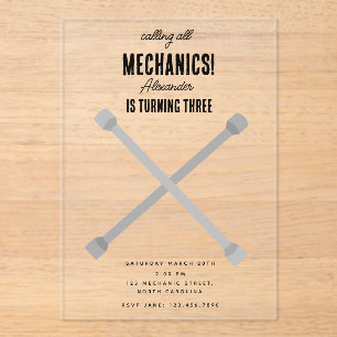 Invitaciones Acrílicas Herramientas mecánicas de automóviles para automóv