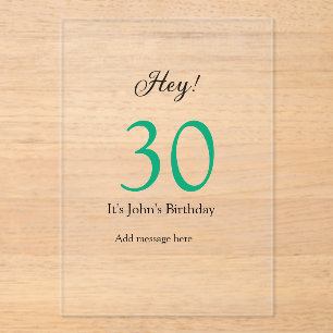 Invitaciones Acrílicas Hey es el cumpleaños número 30 letra verde negra n