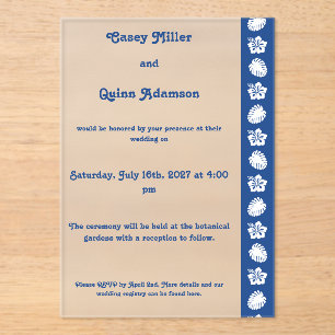 Invitaciones Acrílicas Hibisco Tropical en Azul Acrílico Boda