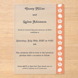 Invitaciones Acrílicas Hibisco Tropical en Boda de Acrílico Coral