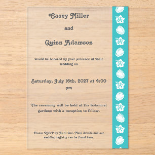Invitaciones Acrílicas Hibisco Tropical en Boda de Acrílico Turquesa