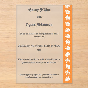 Invitaciones Acrílicas Hibisco Tropical en Naranja Acrílico Boda