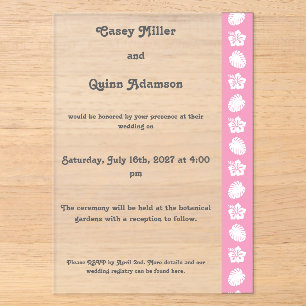 Invitaciones Acrílicas Hibisco Tropical en Rosa Pétalo Acrílico de Boda