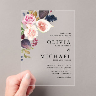 Invitaciones Acrílicas Higos acuáticos y Boda floral de floraciones de ot