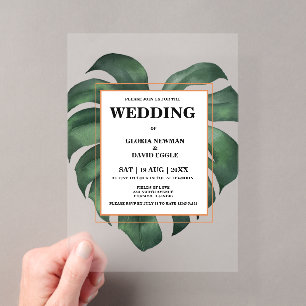 Invitaciones Acrílicas Hoja de Palma Tropical Monstera Boda